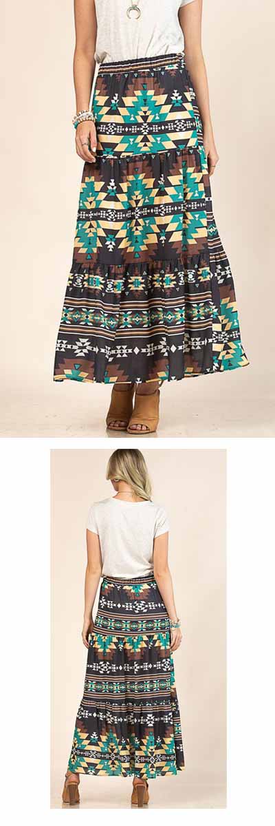 Aztec Print Tiered Skirt