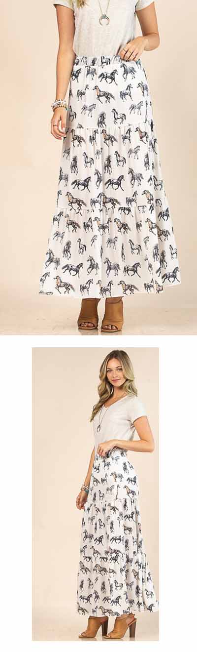 Horse Print Tiered Skirt